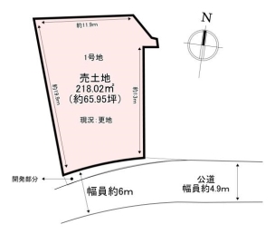 土地面積約65.95坪 生駒郡斑鳩町法隆寺北2丁目 売土地 1号地 間取り